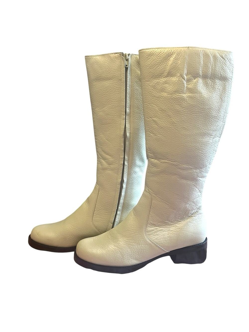 Vintage Colin Stuart Tall Leather Zip Boots - Cream